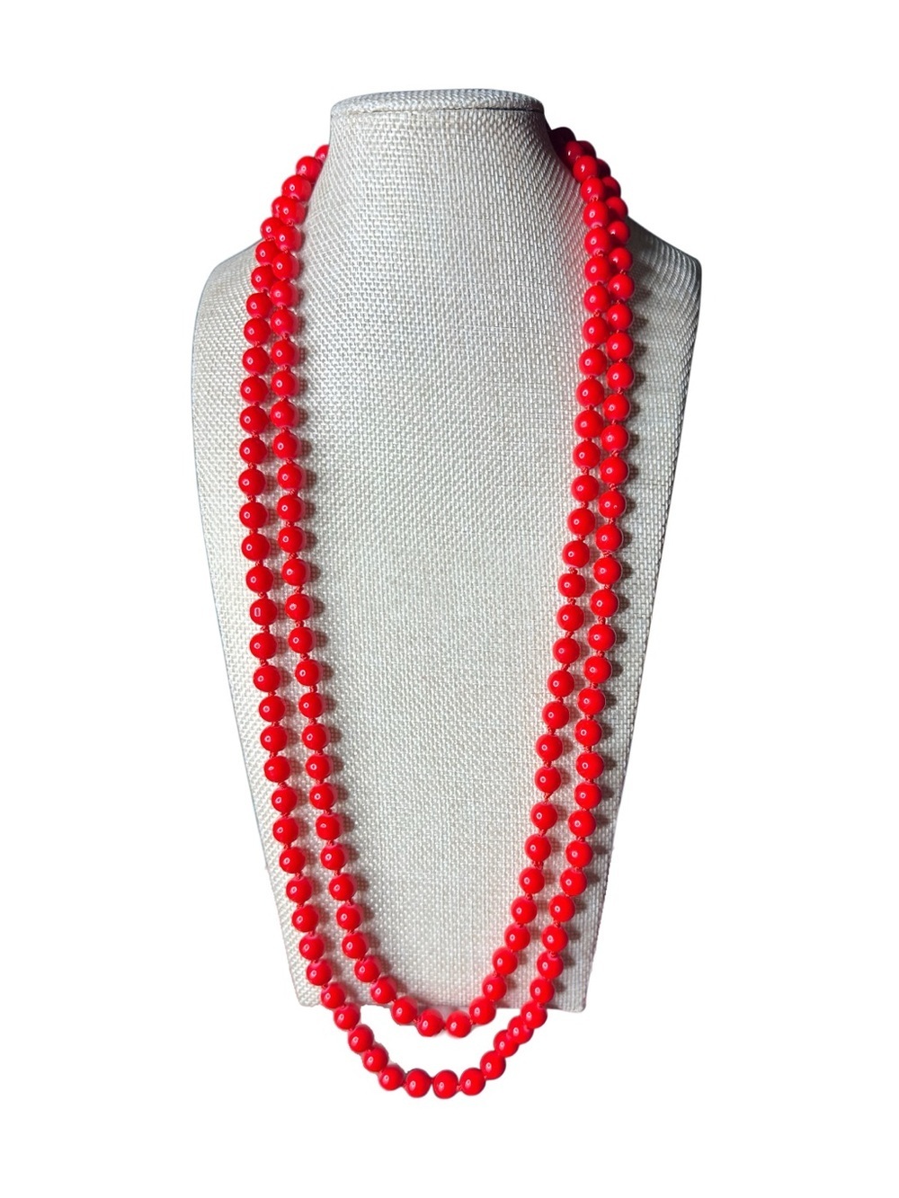 5/$25 😻 Vibrant Red Double-Strand Beaded Glass Necklace